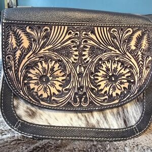 Elegant Black and Tan Embossed Leather Bag